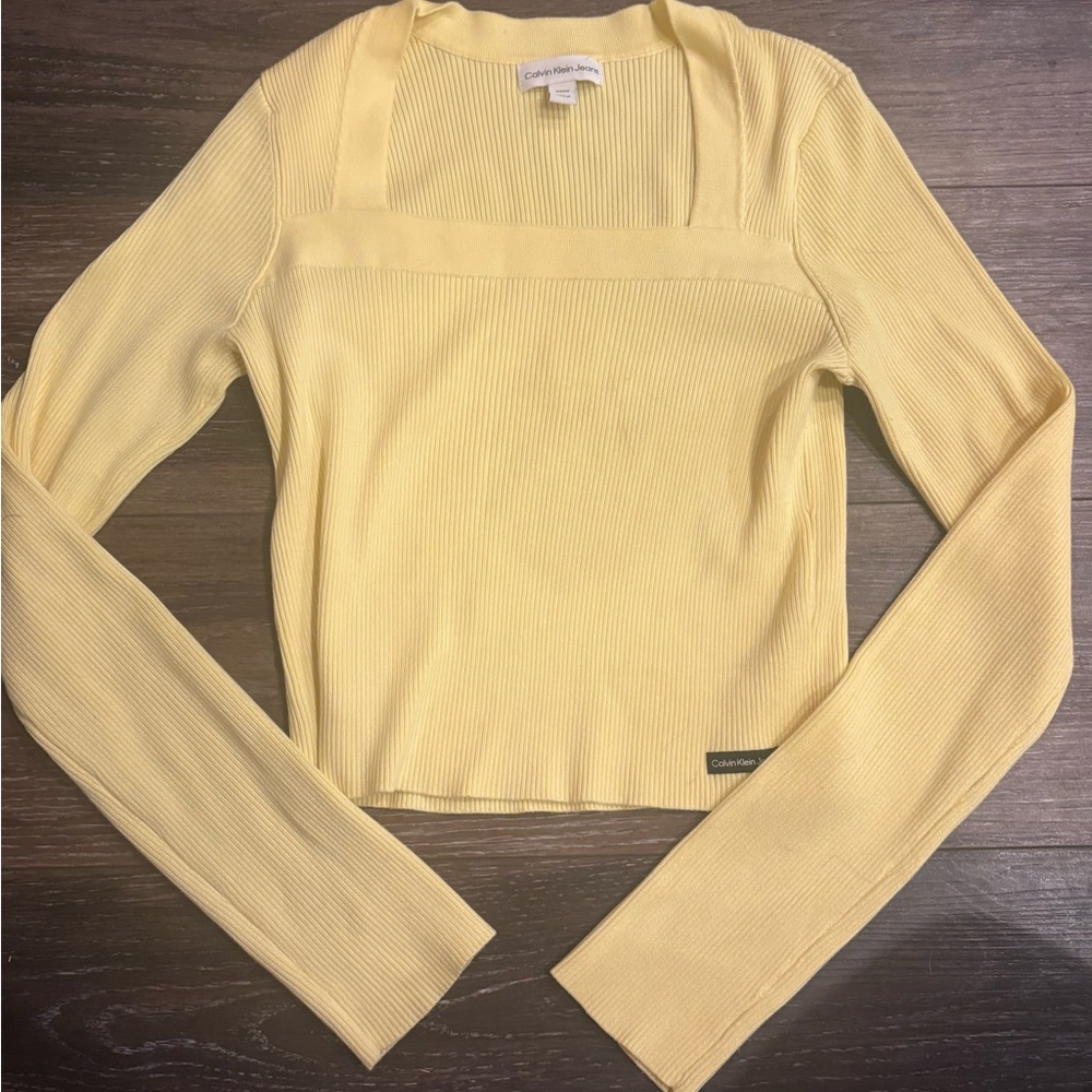 Calvin Klein Jeans Light Yellow Ribbed Long Sleeve Top